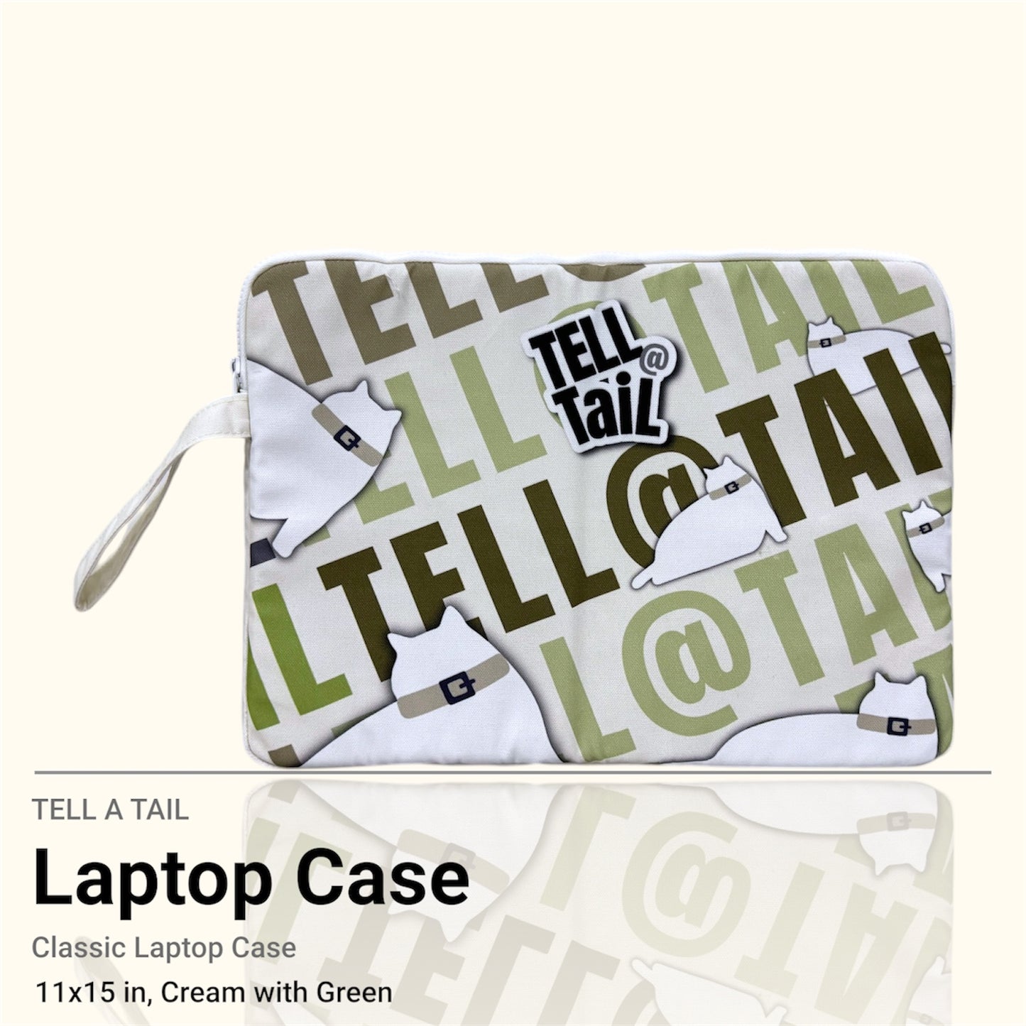 CANVAS LAPTOP SLEEVE : CREAM WITH GREEN