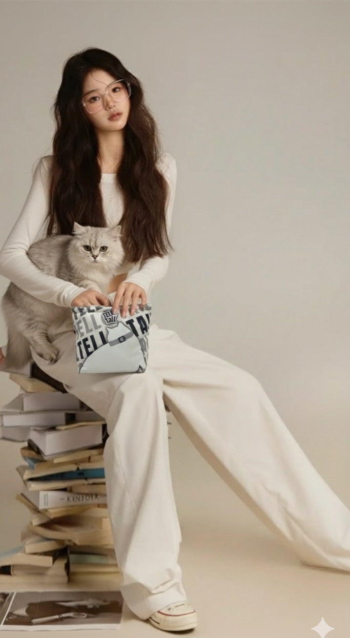 FLUFFY CANVAS TOTE BAG : CREAM WITH GREY