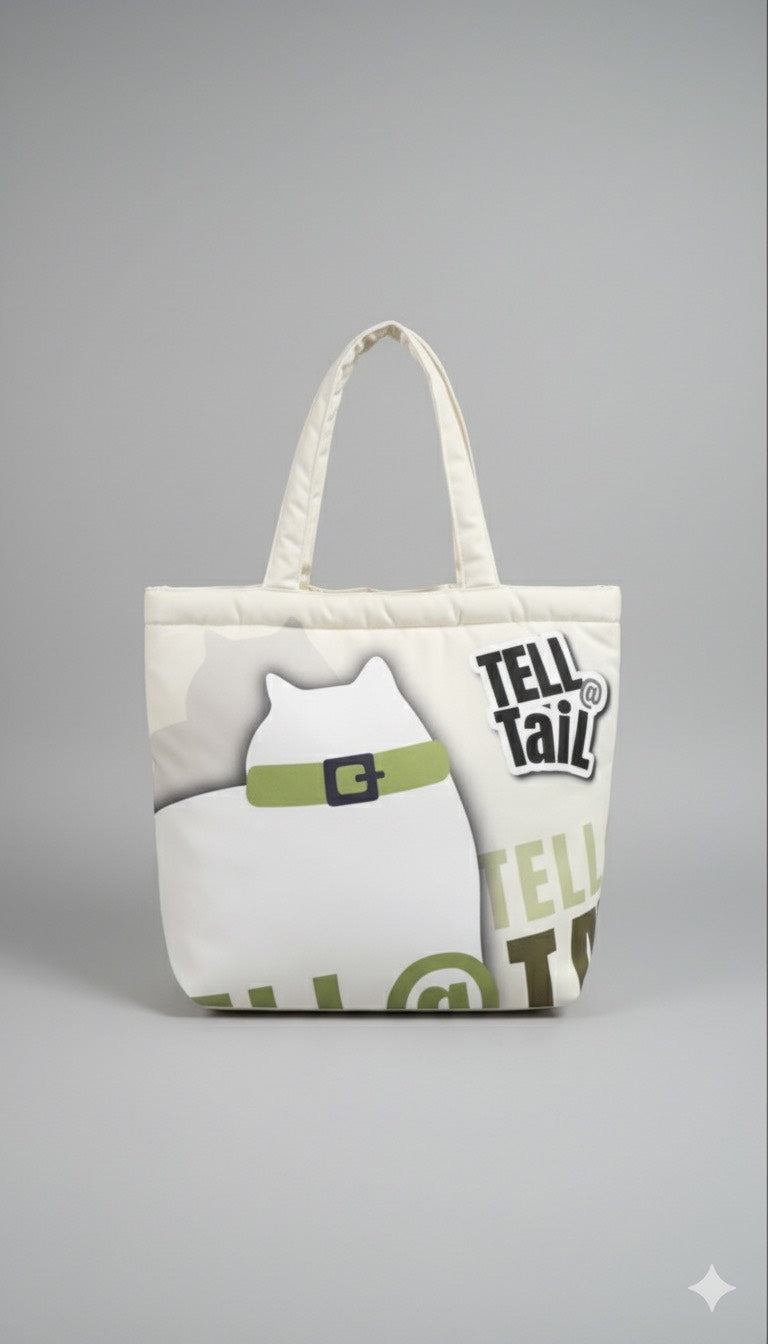 FLUFFY CANVAS TOTE BAG : CREAM WITH GREEN