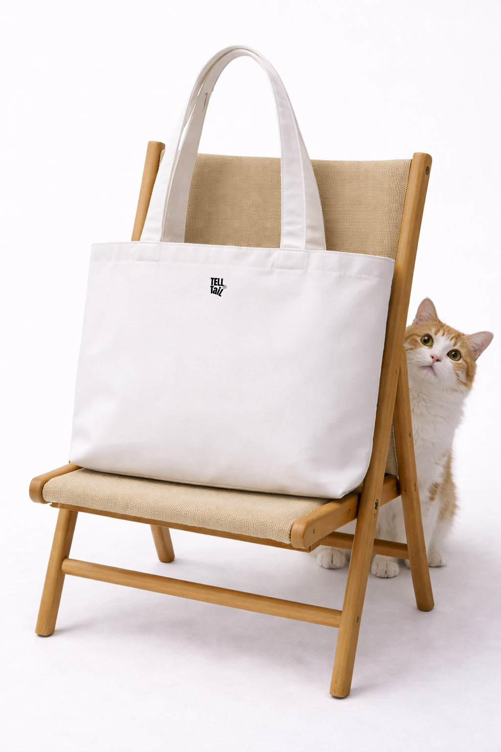 FLUFFY CANVAS TOTE BAG : CREAM WITH GREEN