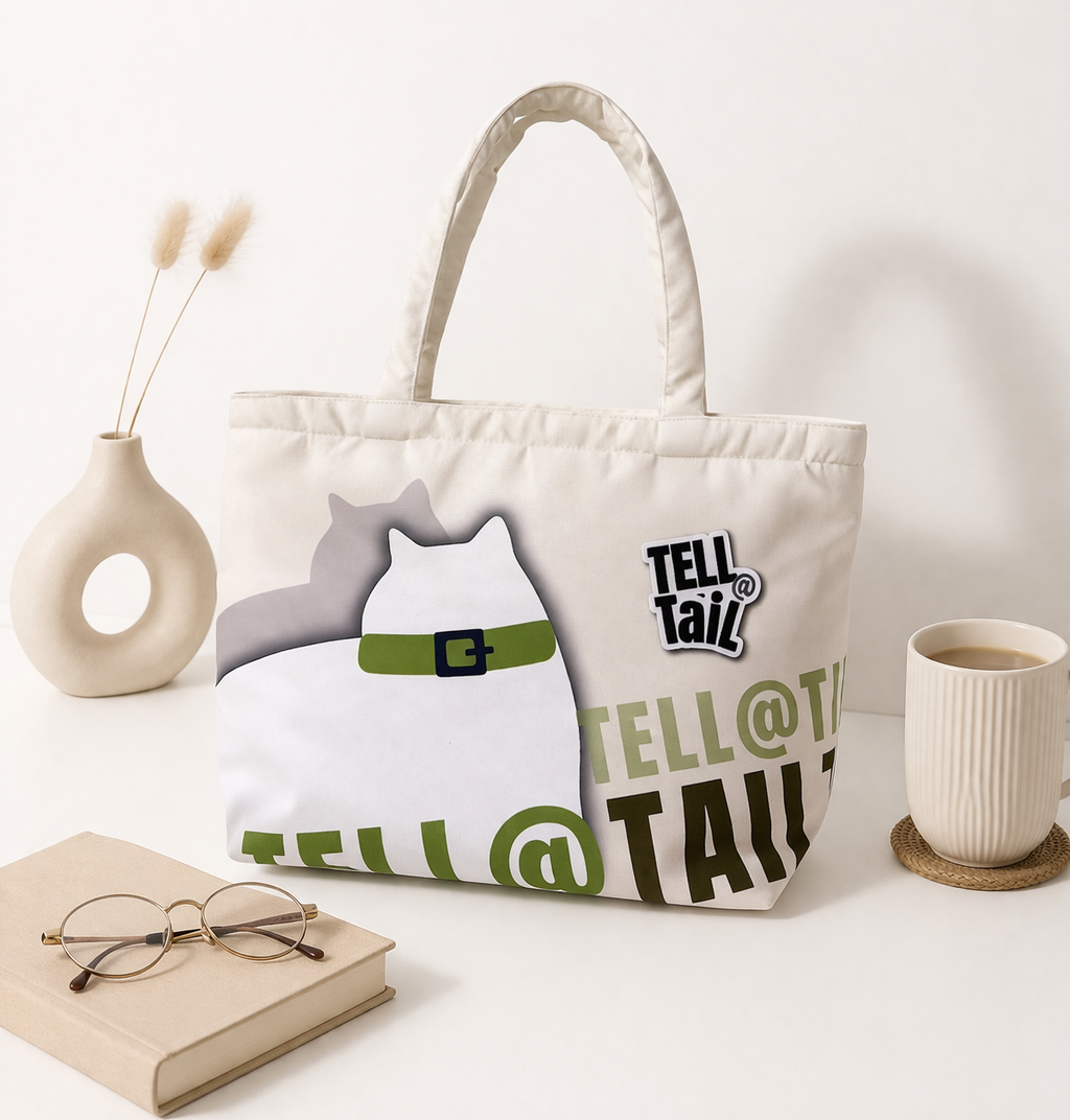 FLUFFY CANVAS TOTE BAG : CREAM WITH GREEN